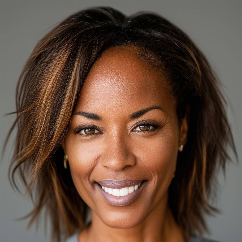 headshot of female in her thirties, brown hair, african american